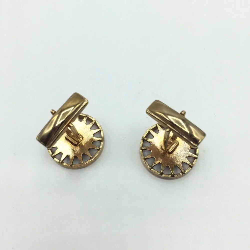 Vtg Gray Roman Soldier Cameo Profile Gold Tone Cufflinks Round Sun Burst 3/4